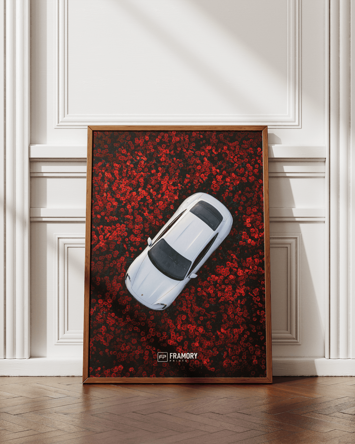 Porsche Taycan Red Flowers poster styled room photo 2