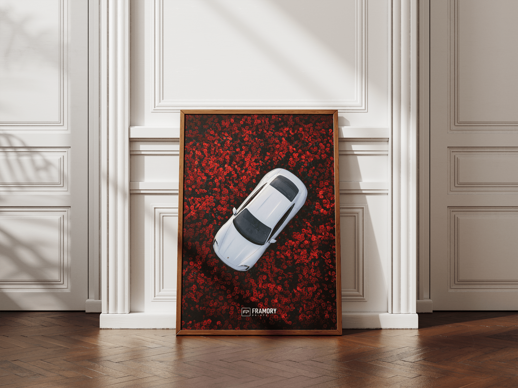 Porsche Taycan Red Flowers poster styled room photo 2