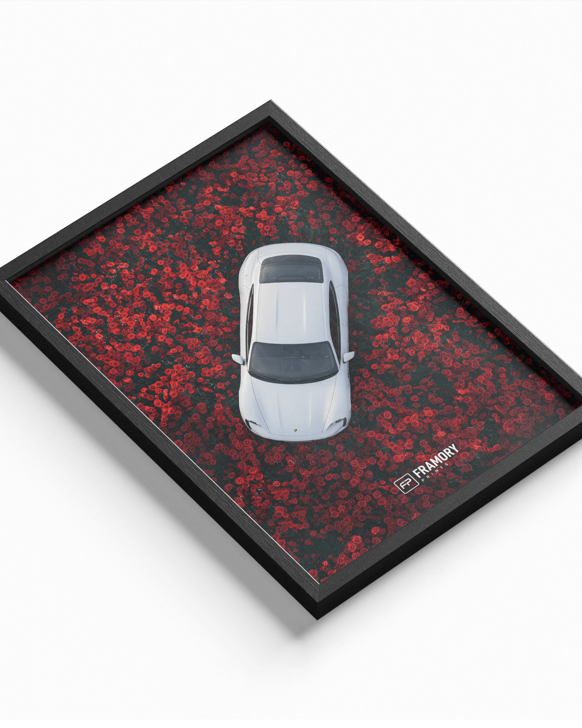 Porsche Taycan Red Flowers poster styled room photo 1