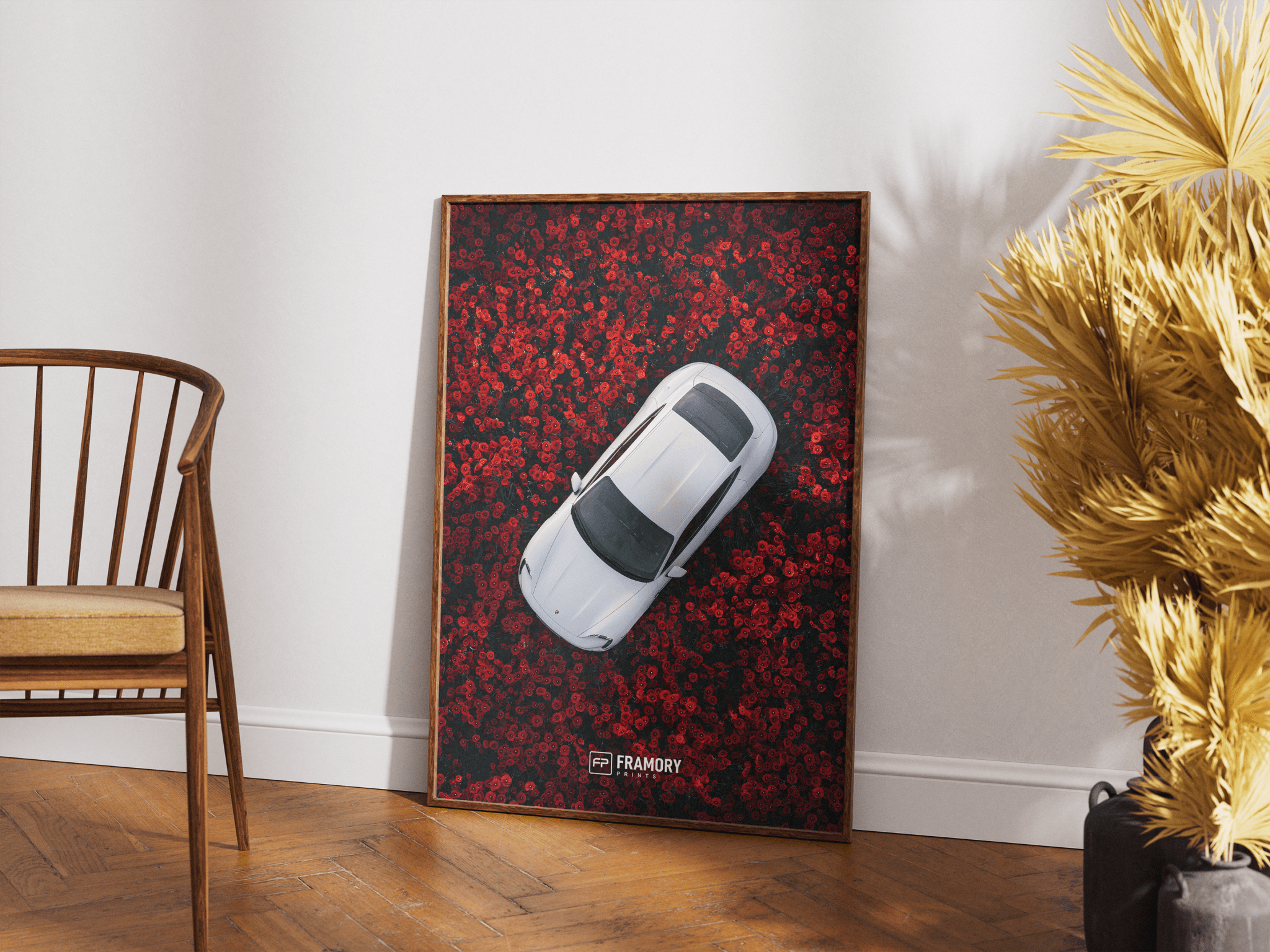 Porsche Taycan Red Flowers poster styled room photo 4