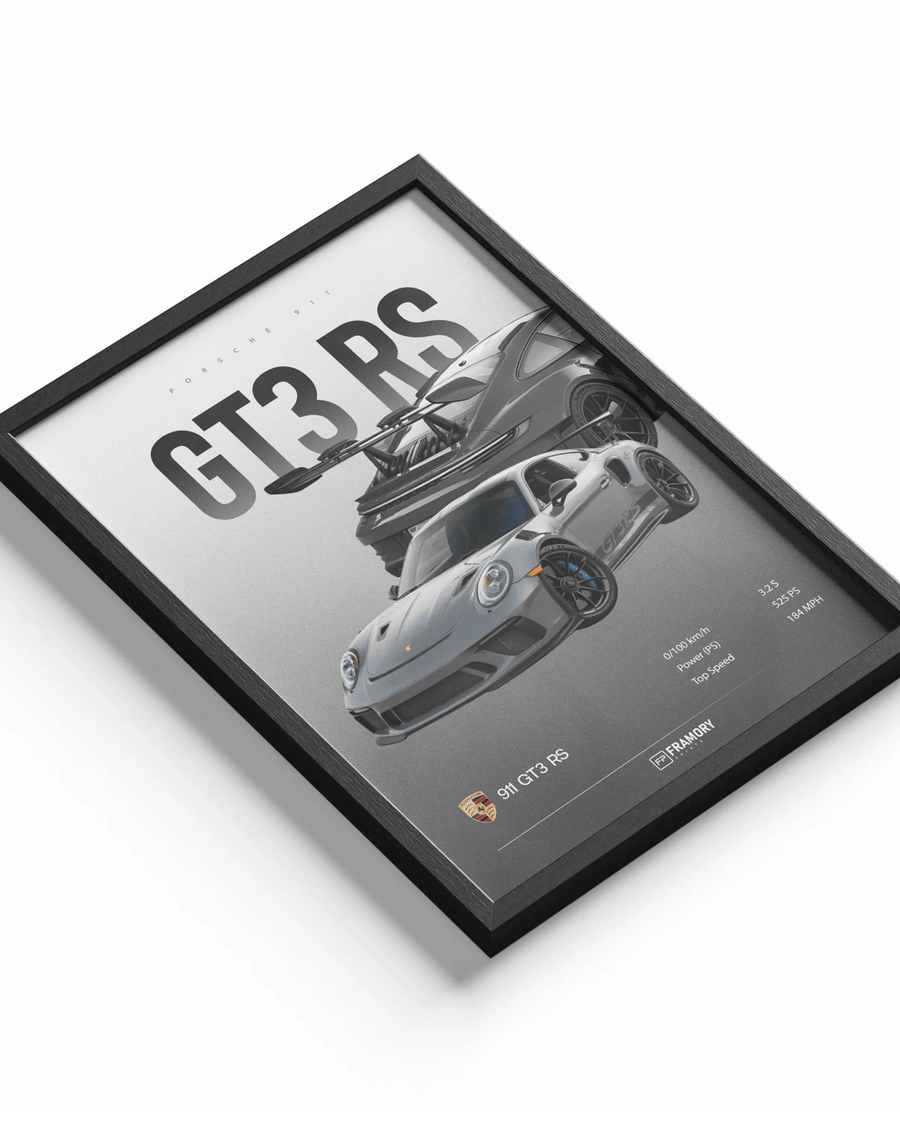 Porsche 911 GT3 RS poster design close-up
