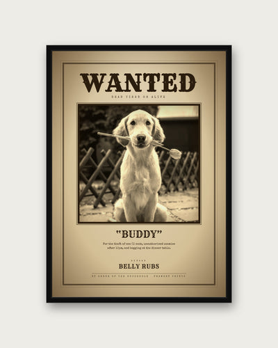 Custom Pet Poster - Wanted Edition, framed example