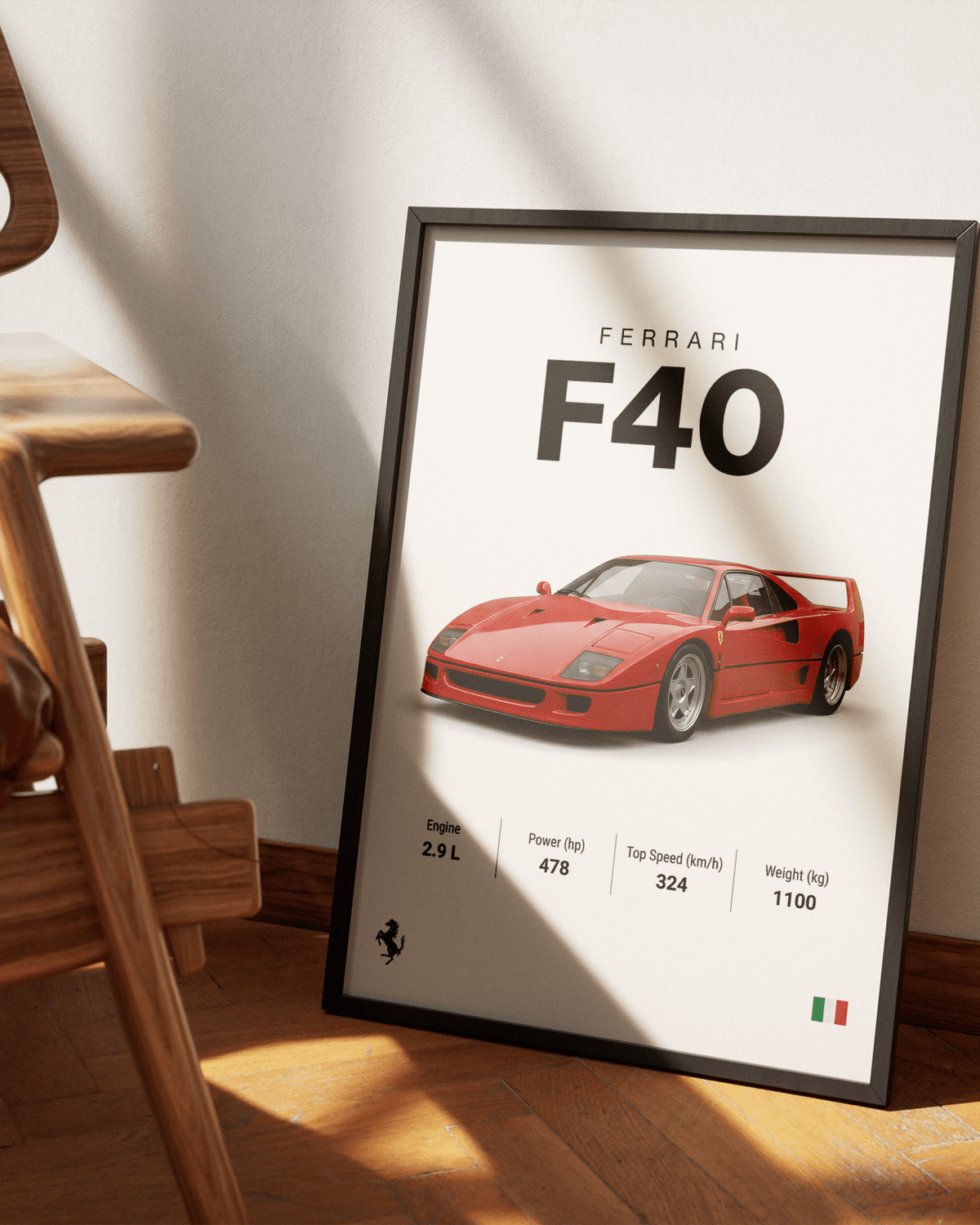 Ferrari F40 poster styled room photo 2