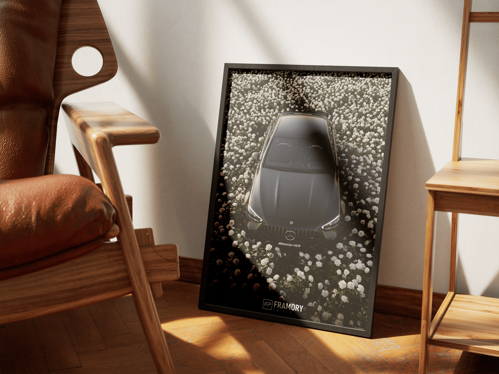 Mercedes C63S White Flowers poster styled room photo 3
