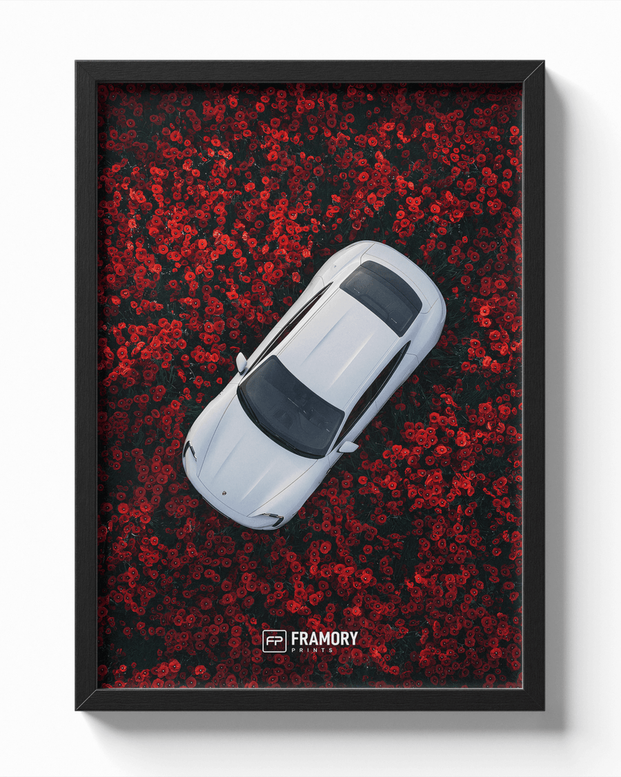 Porsche Taycan Red Flowers poster — Framory Prints