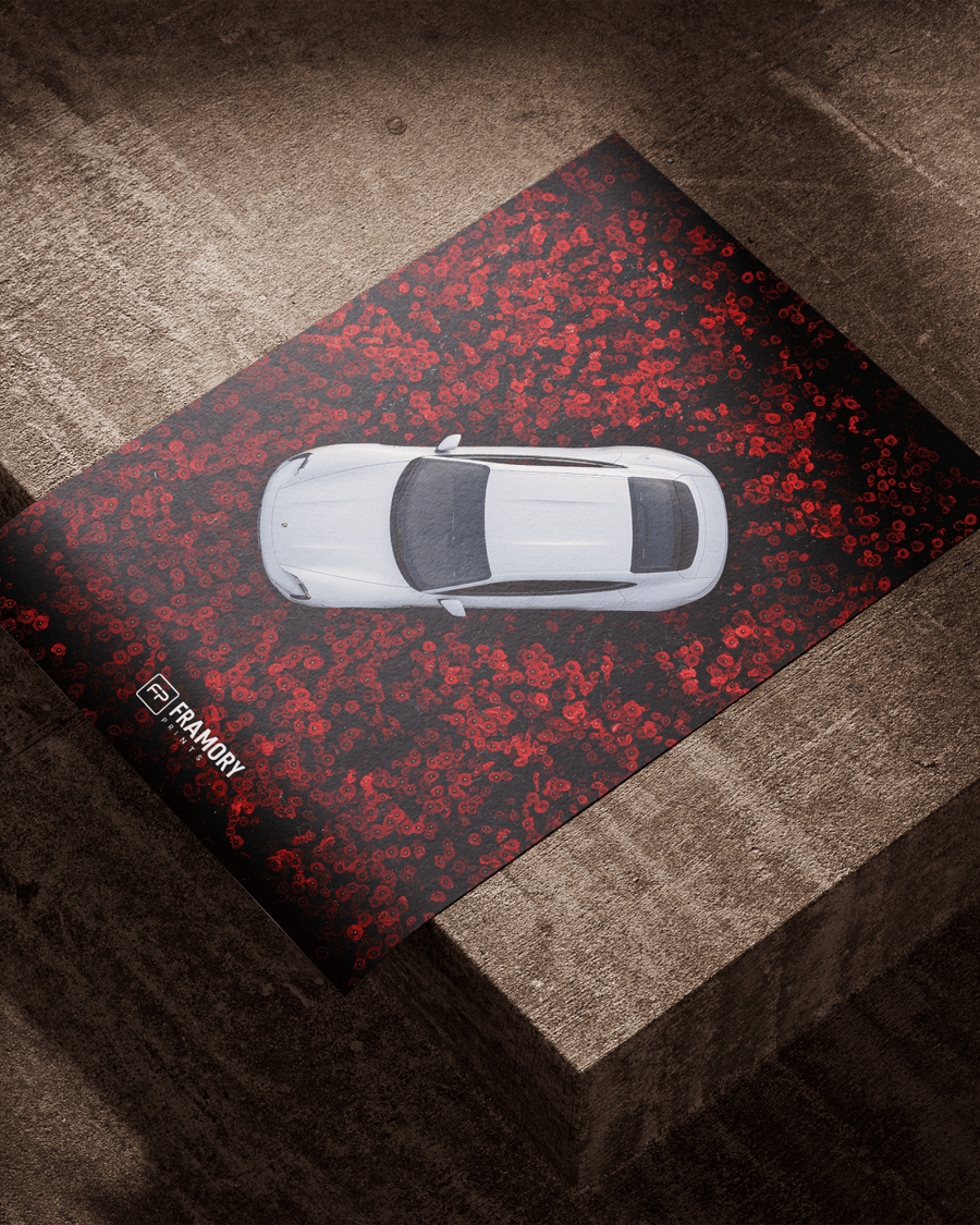 Porsche Taycan Red Flowers poster styled room photo 5