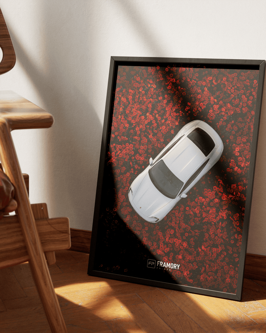 Porsche Taycan Red Flowers poster styled room photo 6