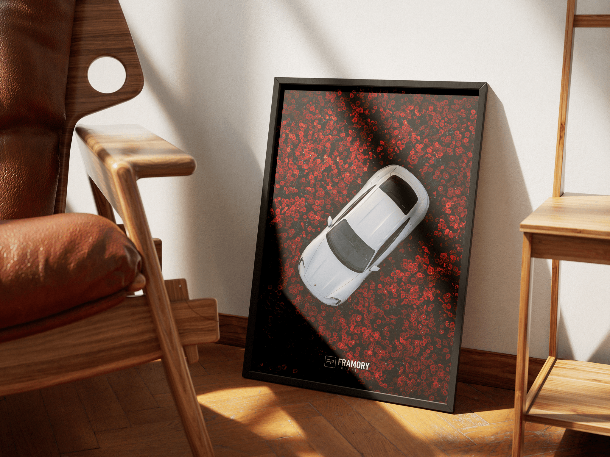 Porsche Taycan Red Flowers poster styled room photo 6