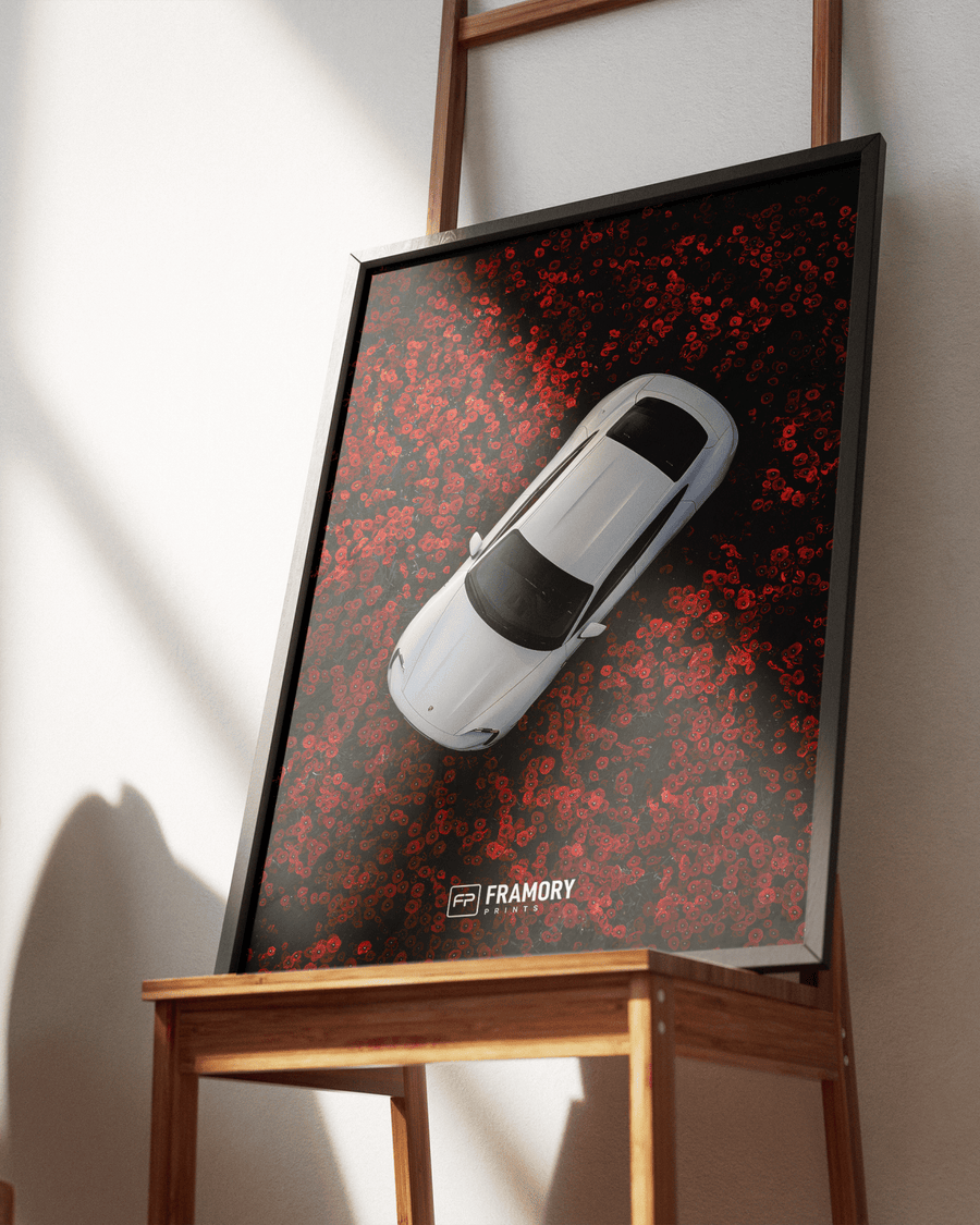 Porsche Taycan Red Flowers poster styled room photo 7