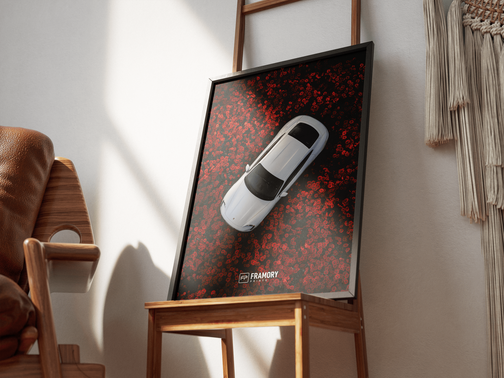 Porsche Taycan Red Flowers poster styled room photo 7