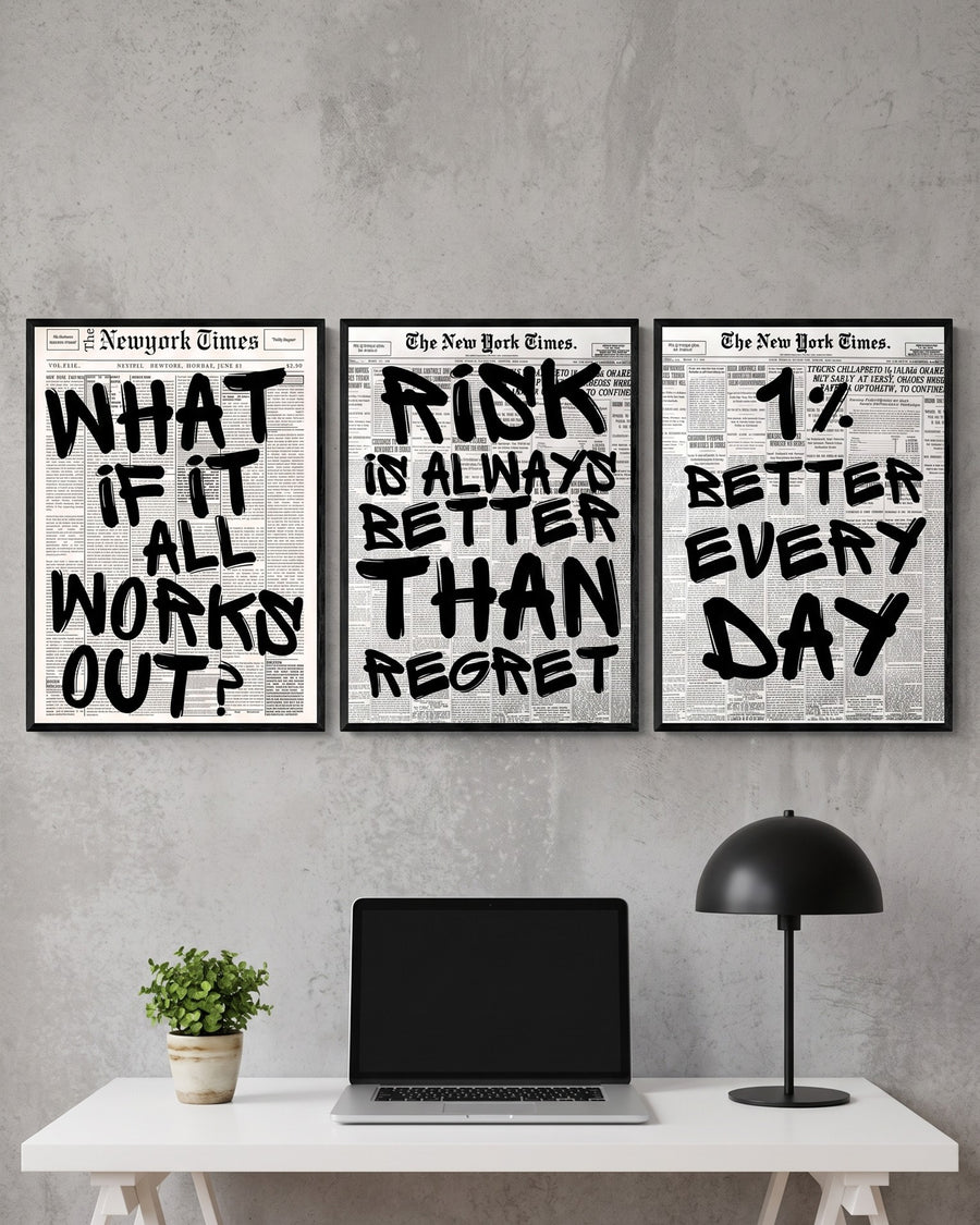 Legendary Quotes Set of 3 above a desk