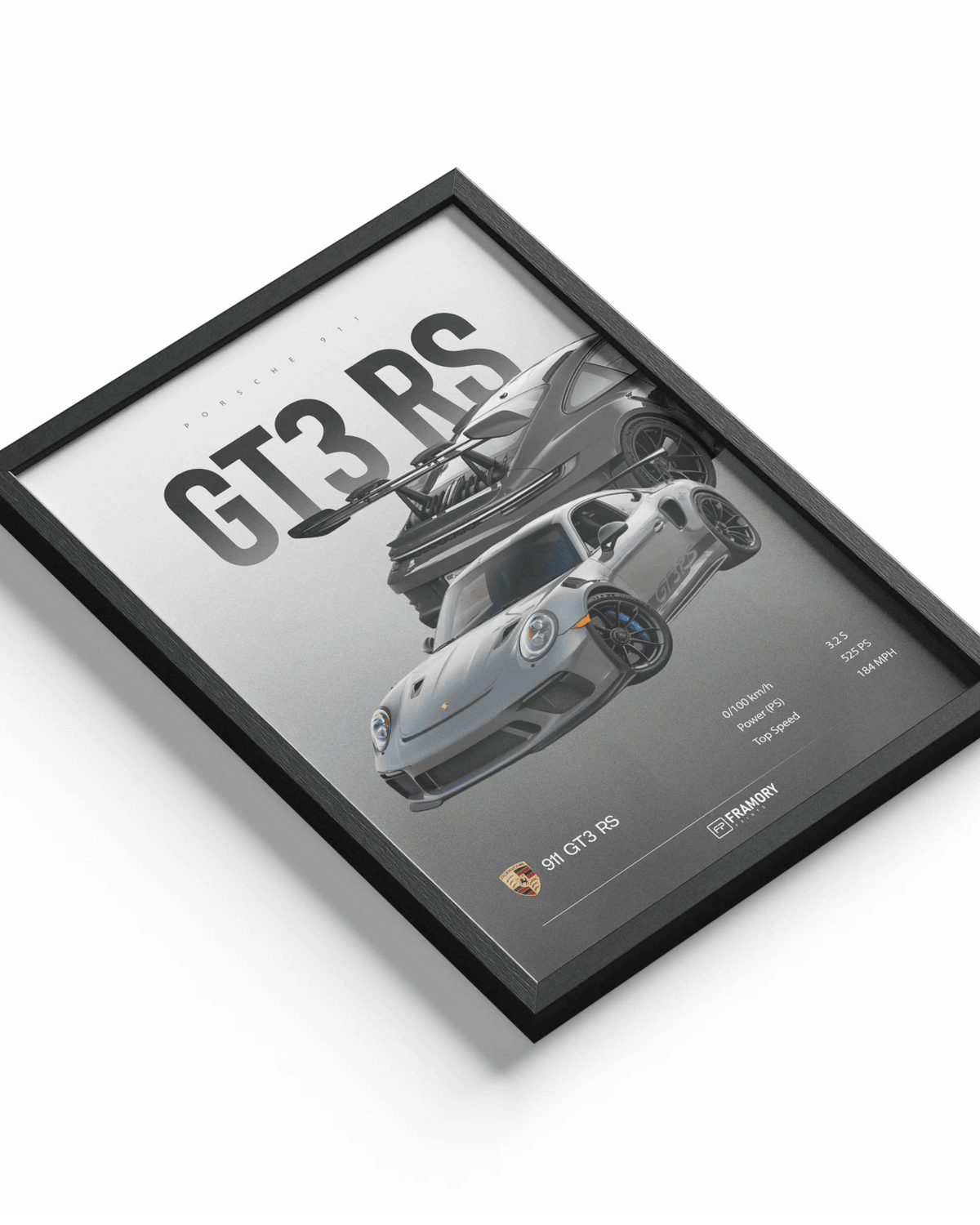 Porsche 911 GT3 RS poster design close-up