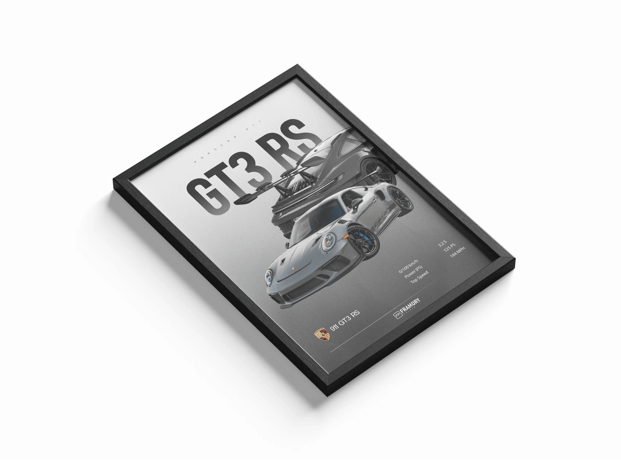 Porsche 911 GT3 RS poster design close-up