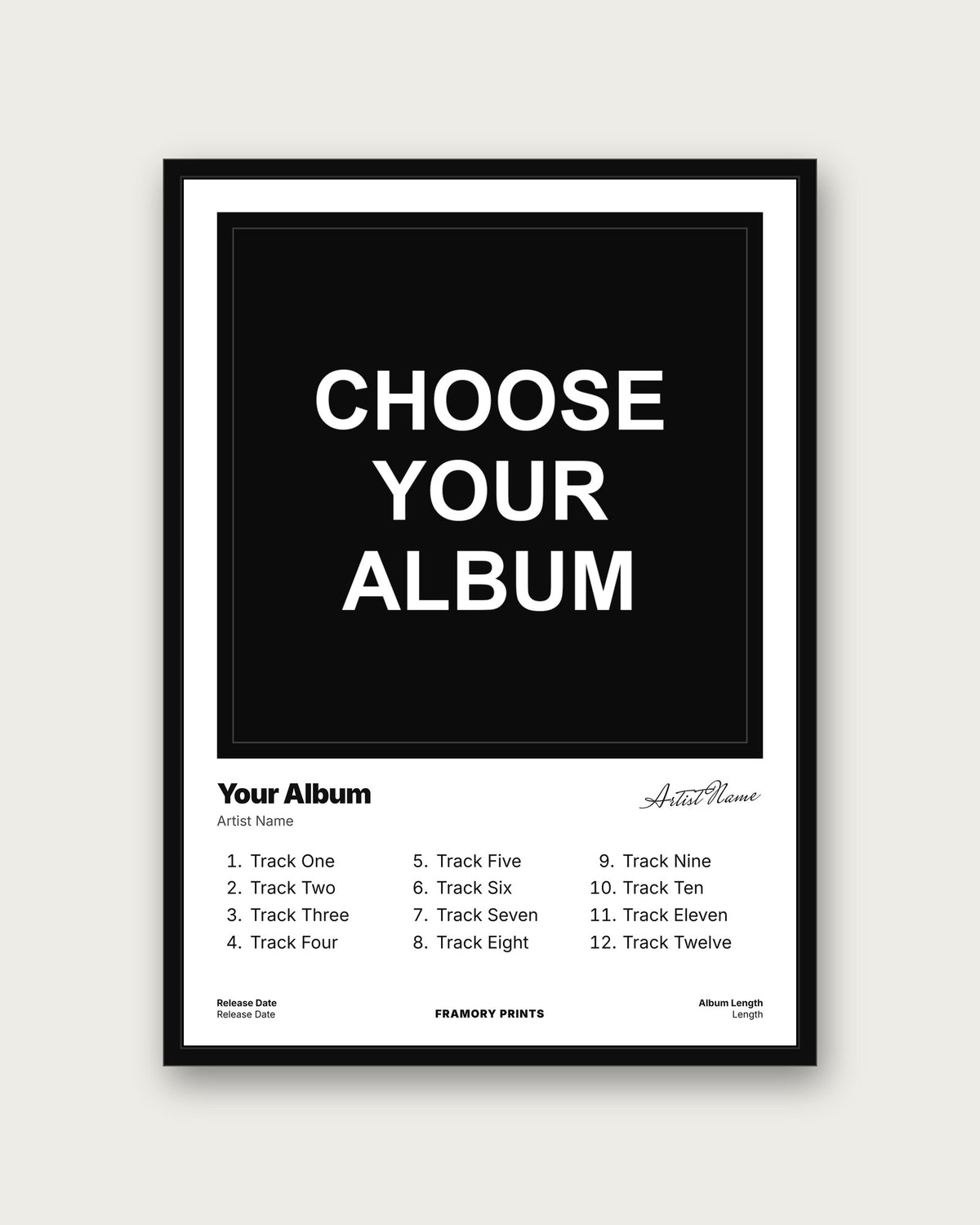 Custom Album Poster - choose any album, framed A3 mockup